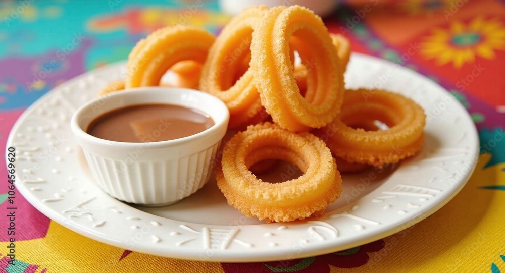 Delicious churros with chocolate dip Delicious churros with chocolate dip