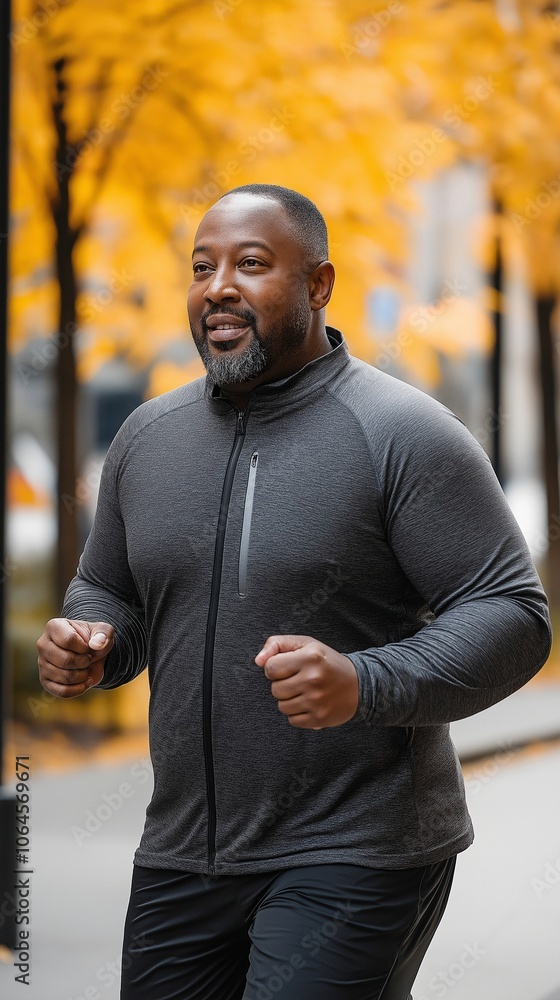 A fat black man working out, a fit jogger strolling through a metropolitan park. A fat black man working out, a fit jogger strolling through a metropolitan park.