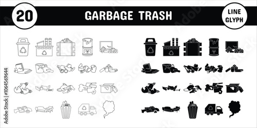 Garbage Trash Line Glyph Vector Illustration Icon Sticker Set Design Materials