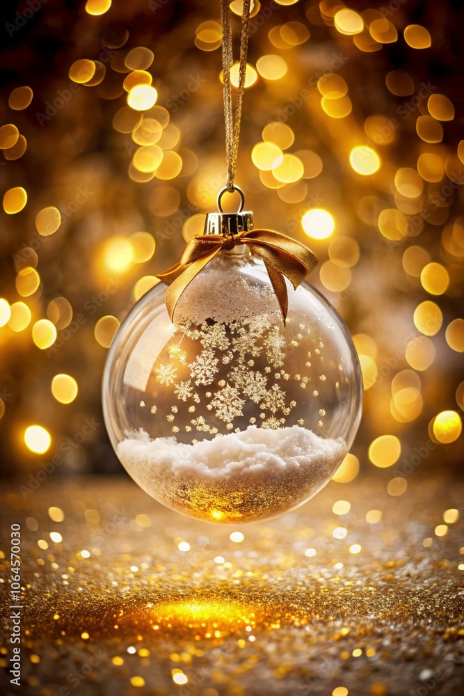Golden christmas ball at the background of lights Golden christmas ball at the background of lights