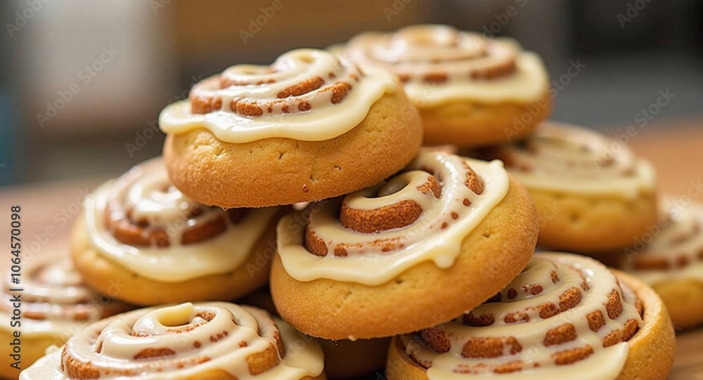 Delicious cinnamon roll cookies stacked high Delicious cinnamon roll cookies stacked high