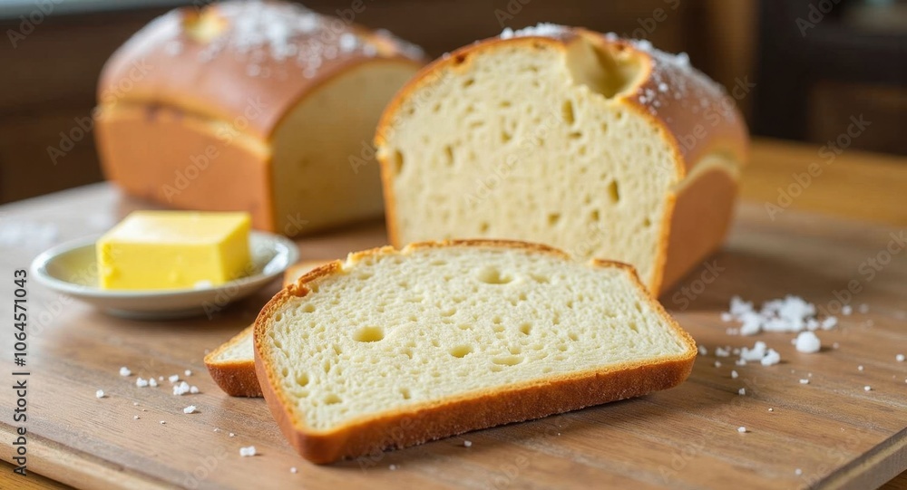 Freshly baked bread with butter Freshly baked bread with butter