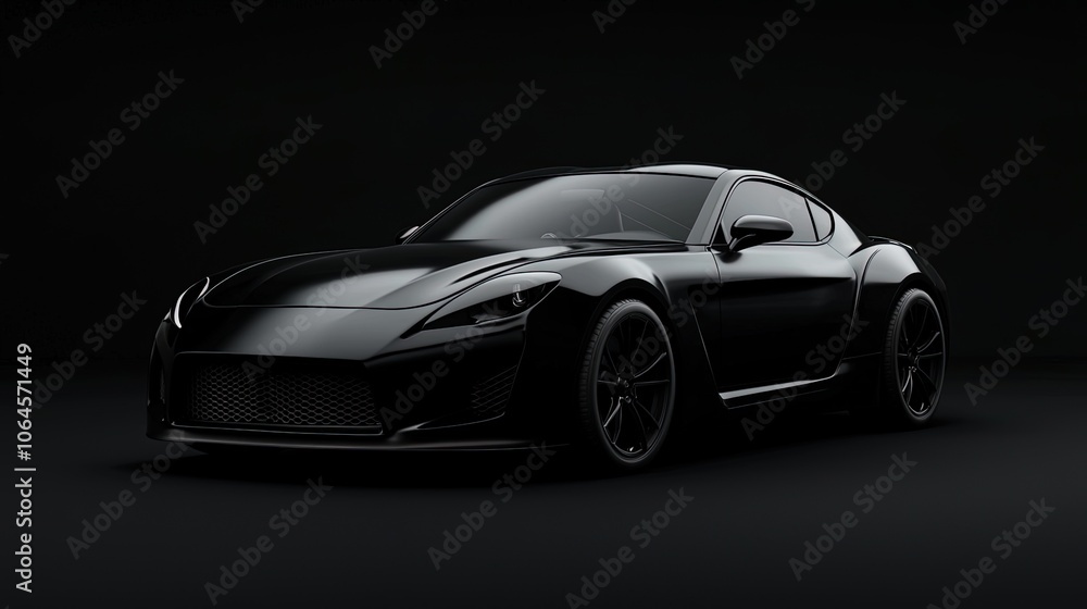 Obraz premium Sleek Black Sports Car in Dramatic Lighting on Dark Background