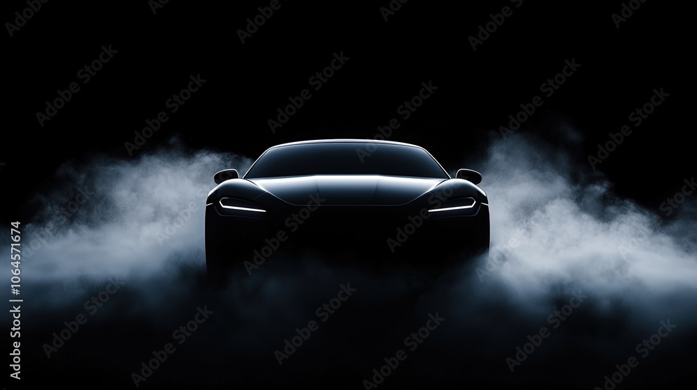 Sleek Modern Car Emerging from a Mystical Foggy Background Sleek Modern Car Emerging from a Mystical Foggy Background