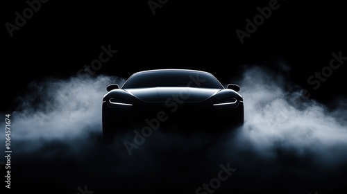 Sleek Modern Car Emerging from a Mystical Foggy Background