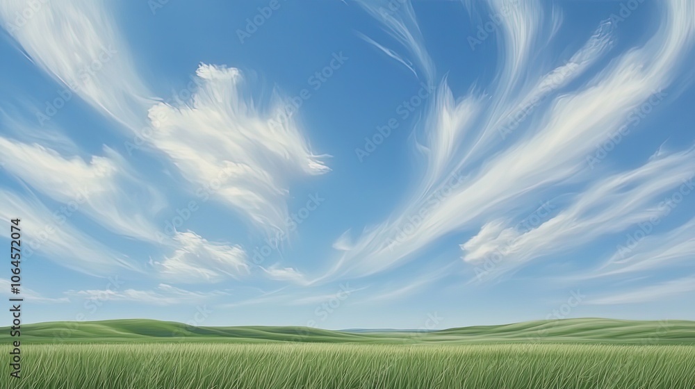 Serene Landscape with Expansive Blue Sky and Wispy Clouds Serene Landscape with Expansive Blue Sky and Wispy Clouds