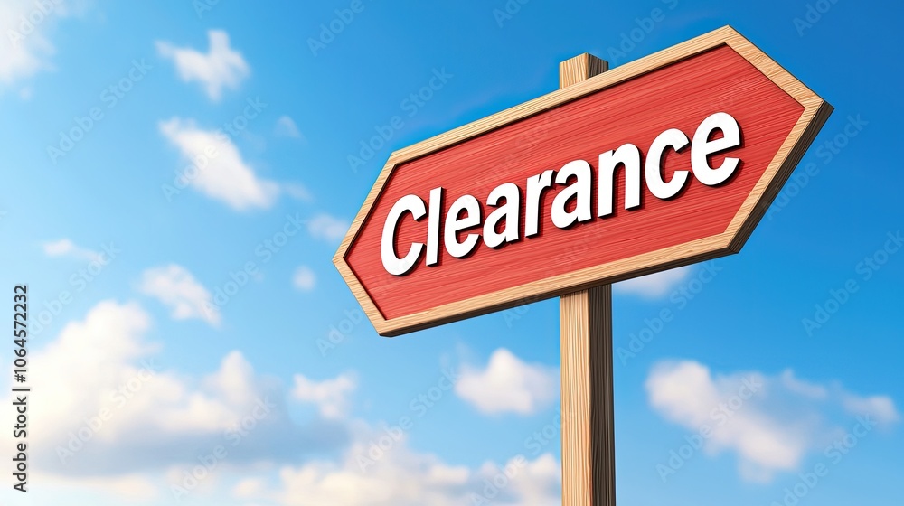 Bright Red Clearance Sign Against a Clear Blue Sky Background Bright Red Clearance Sign Against a Clear Blue Sky Background
