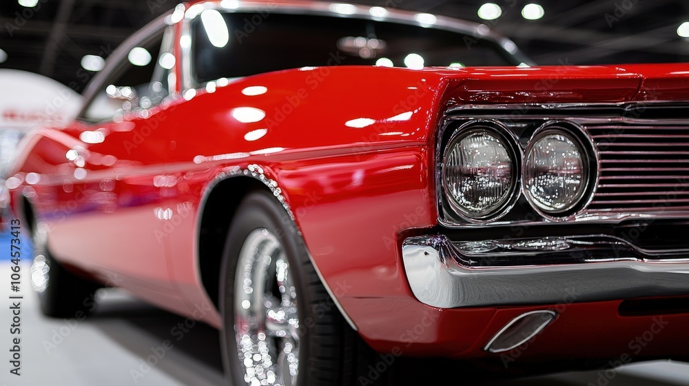 Fototapeta premium Classic Red Muscle Car Showcasing Timeless Automotive Design and Power