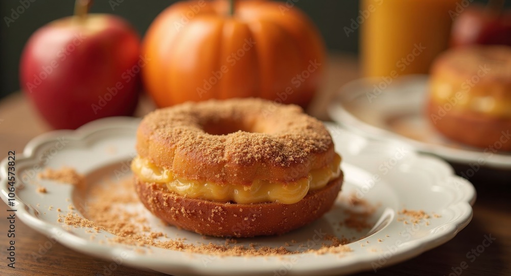 Delicious autumn-themed pumpkin donut Delicious autumn-themed pumpkin donut