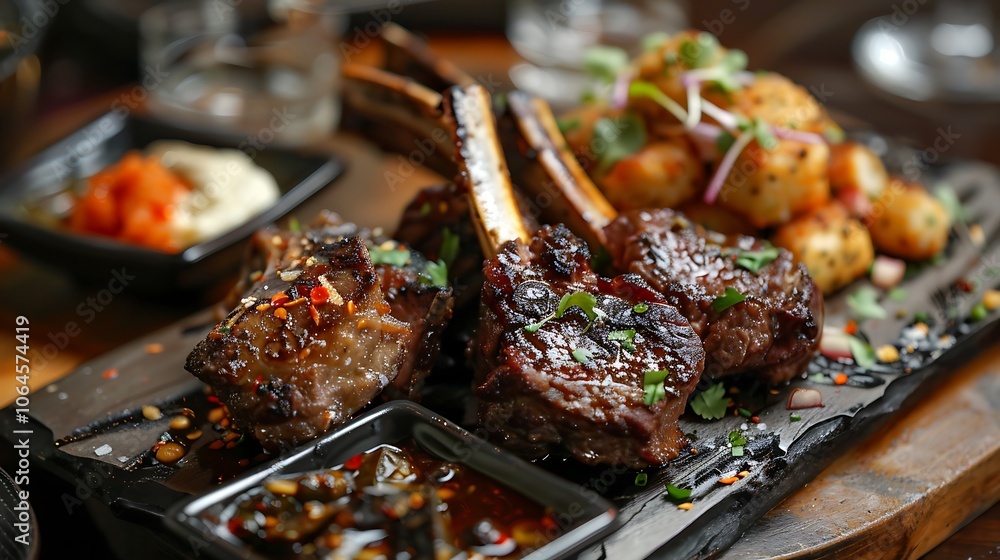 Flavored fried crops cyan soda and barbecued cuts of lamb Flavored fried crops cyan soda and barbecued cuts of lamb