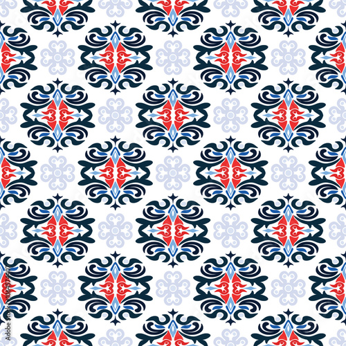 Seamless Vector Damask Pattern with Tribal and Baroque Elements in Bohemian Style