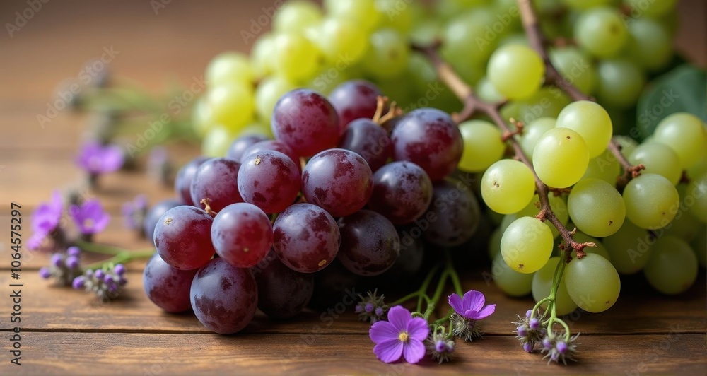Fresh green and red grapes with flowers Fresh green and red grapes with flowers