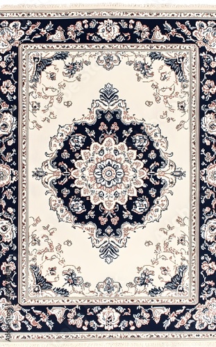 Oriental Carpet, Floral Pattern, Blue and Cream