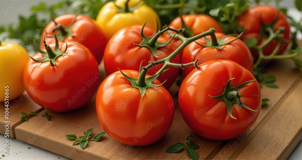 Fresh red tomatoes on a wooden cutting board Fresh red tomatoes on a wooden cutting board