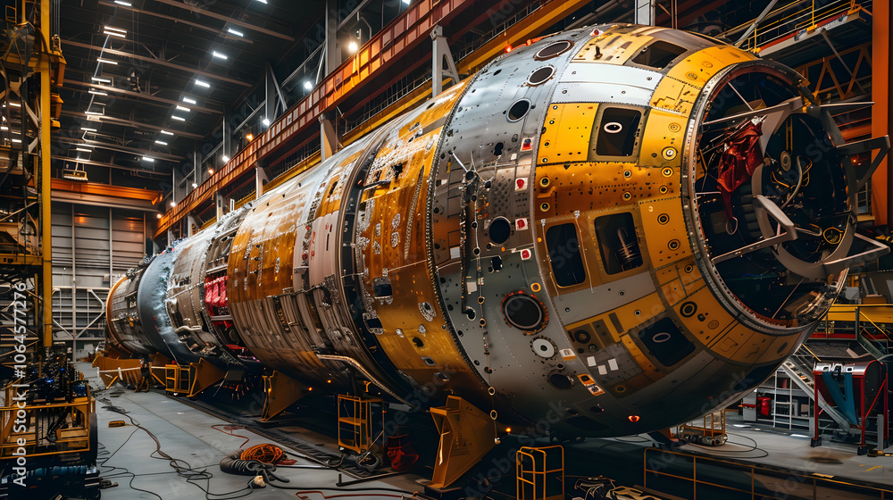 Aerospace engineering facility, spacecraft under construction, pushing boundaries of travel Aerospace engineering facility, spacecraft under construction, pushing boundaries of travel