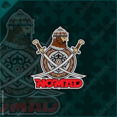 Central Asian warrior Batyr nomad, vector illustration mascot in flat cartoon style logo . Kazakhstan.
