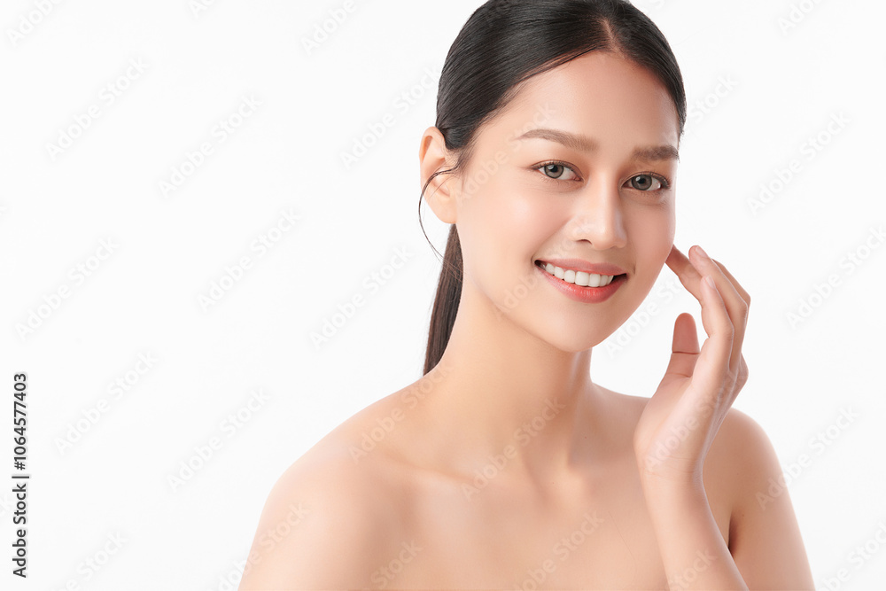 Beautiful young asian woman with clean fresh skin on white background, Face care, Facial treatment, Cosmetology, beauty and spa, Asian women portrait. Beautiful young asian woman with clean fresh skin on white background, Face care, Facial treatment, Cosmetology, beauty and spa, Asian women portrait.