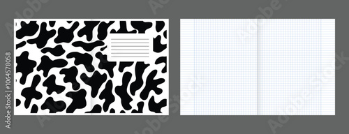 School notebook cover and realistic lined paper blank size reversal A5. Graph paper. Printable squared grid paper with color lines. Geometric background for school, book, diary