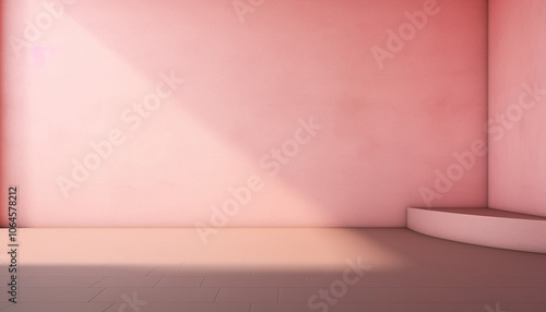 Background image of an pink empty space with a play of light and shadow on the wall and floor