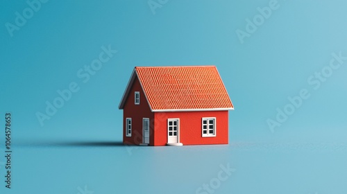 Wallpaper Mural A vibrant, stylized miniature red house with a tiled roof, set against a soft blue background, symbolizing home and comfort. Torontodigital.ca