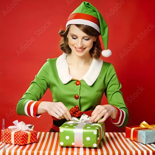 Beautiful woman holding Christmas tree  (16) photo