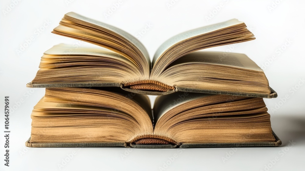 Open Stack of Three Books on a White Background Open Stack of Three Books on a White Background