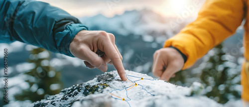 Climbers analyze mapping routes and discuss training techniques for peak performance photo