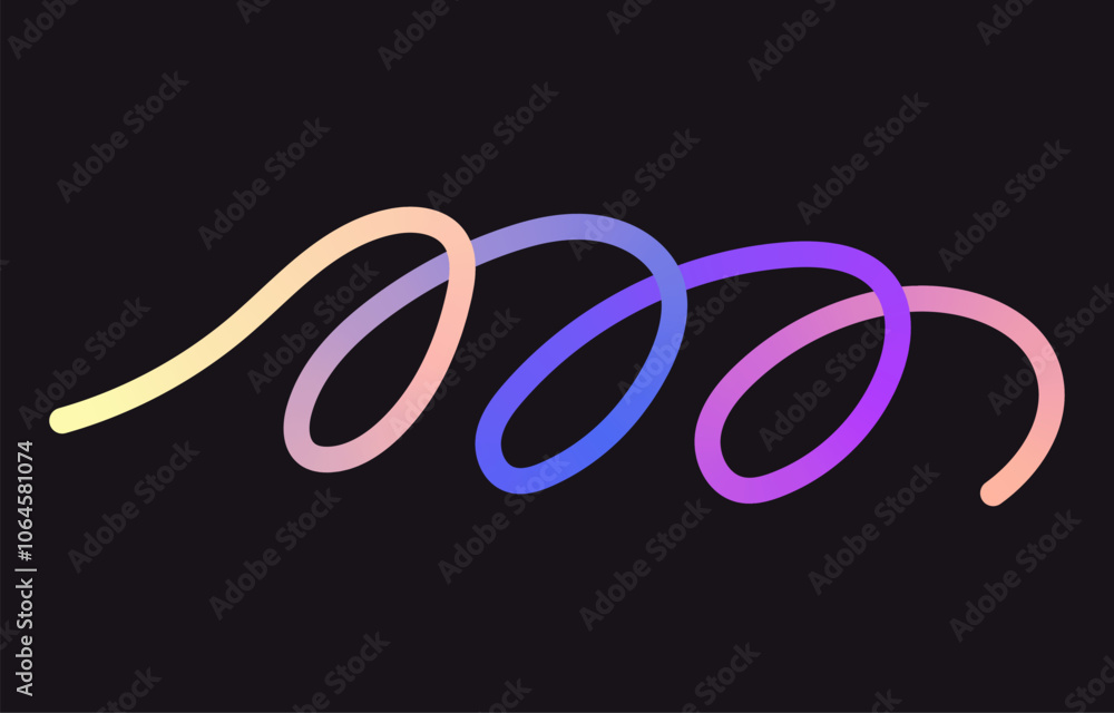Neon Color Gradient squiggle lines. Scribble stripe with wavy elements. Abstract organic dynamic colorful Shapes on dark background. Neon Color Gradient squiggle lines. Scribble stripe with wavy elements. Abstract organic dynamic colorful Shapes on dark background.