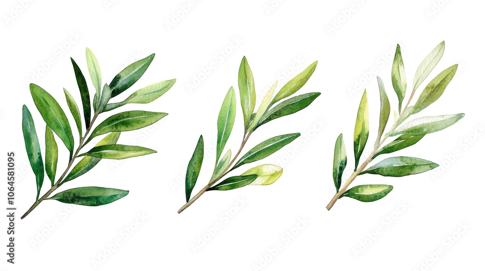 Fototapeta premium Charming Olive Branch Watercolor on White Background Generative AI