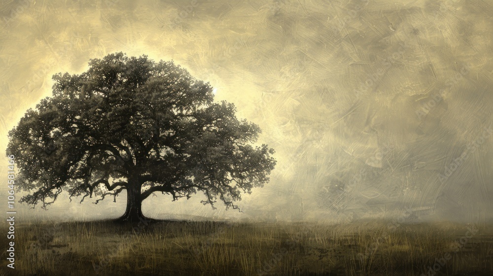Solitary Oak in a Mist-Filled Field Solitary Oak in a Mist-Filled Field