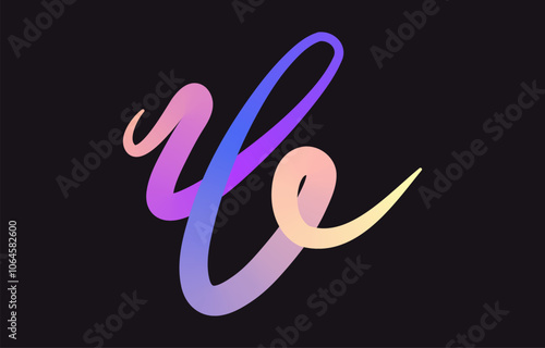 Neon Color Gradient squiggle lines. Scribble stripe with wavy elements. Abstract organic dynamic colorful Shapes on dark background.