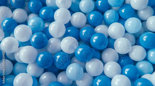 White and blue plastic balls selected for a ball pit