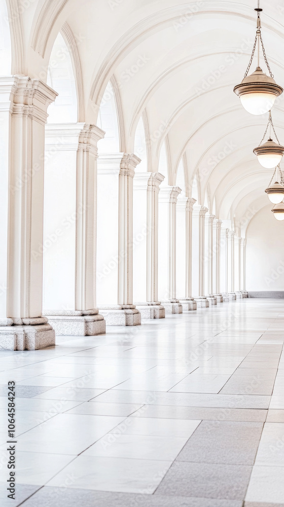 Fototapeta premium Elegant archway corridor featuring soft lighting and marble flooring in a serene setting