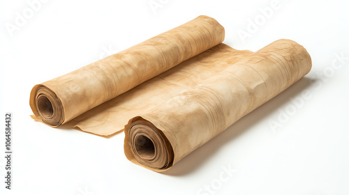 Double vintage parchment scrolls, natural aged color, with copy space