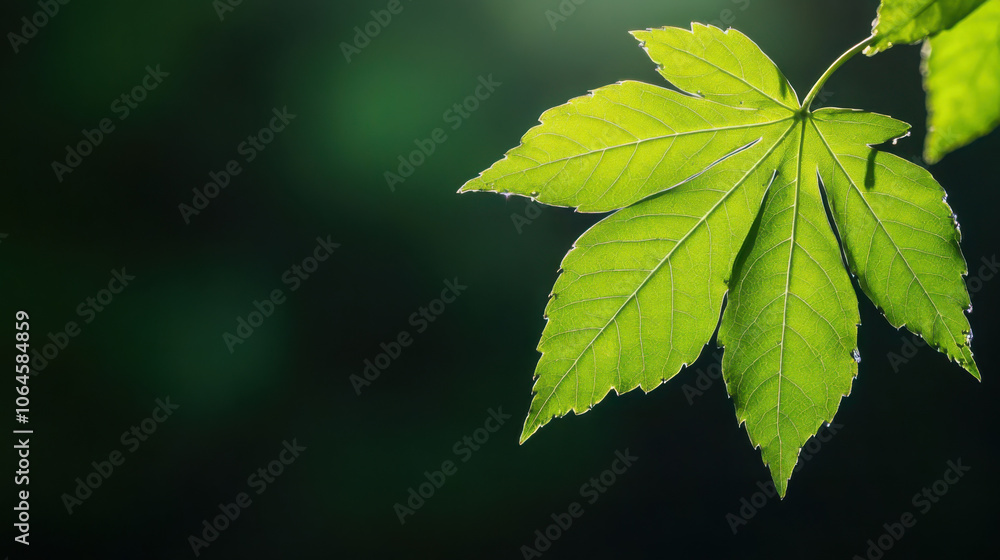 Macro shot of vibrant green leaf against blurred background Macro shot of vibrant green leaf against blurred background