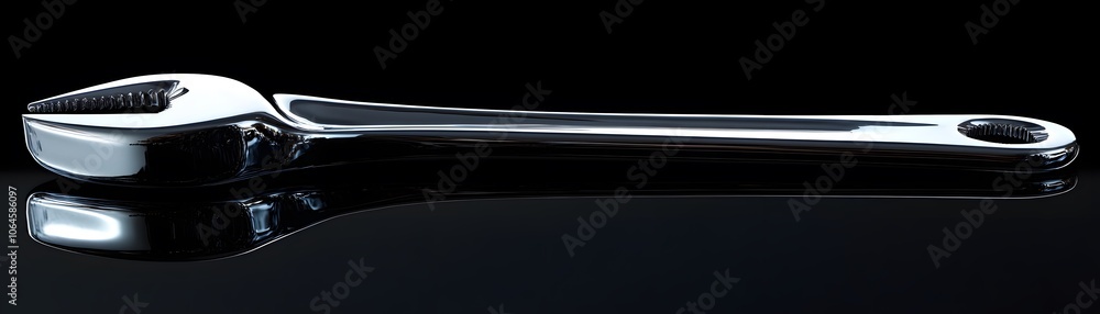 Chrome Wrench Reflected on Black Surface Chrome Wrench Reflected on Black Surface