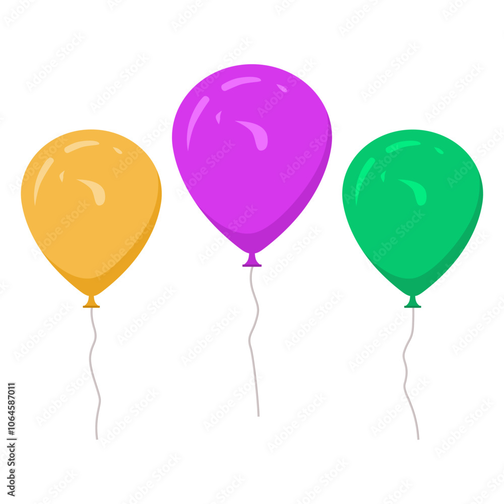 Three beautiful balloons of different colors isolated on white background, vector illustration, Commonly used for birthday parties Three beautiful balloons of different colors isolated on white background, vector illustration, Commonly used for birthday parties