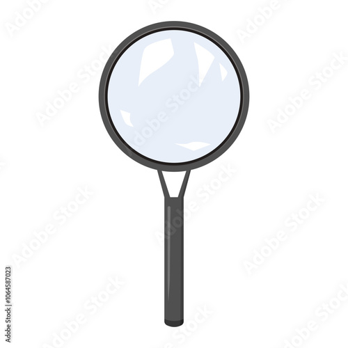 A magnifying glass isolated on a white background, front view, vector illustration, magnifier