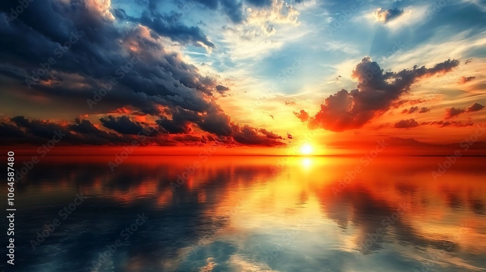 Dramatic Sunset Over Calm Water Dramatic Sunset Over Calm Water