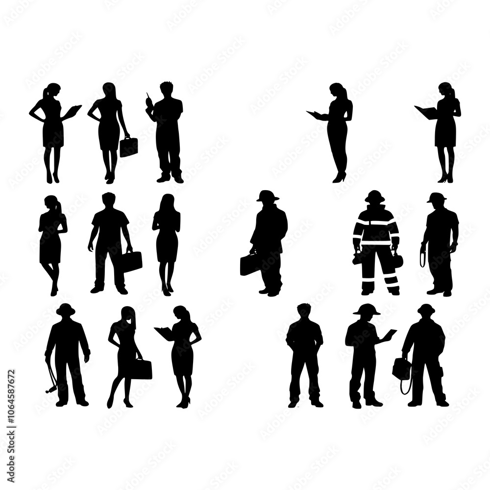 Fototapeta premium Silhouettes of Various Professions in Black and White. Silhouettes of Various Professions