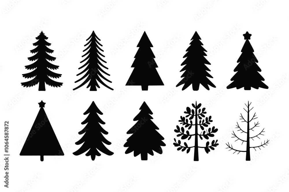 Obraz premium christmas tree silhouette vector boundle