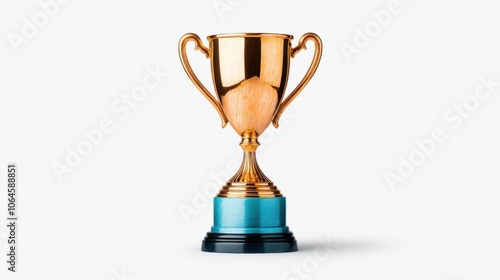 A photostock of a shiny trophy on a white background, isolated and detailed.