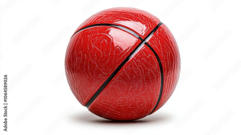 Fototapeta premium A photostock of a bouncy red rubber ball on a white background, isolated and playful.