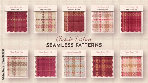 10 Seamless Simple Tartan Pattern. Traditional Scottish Texture. Fashionable Fabric. Textile Background