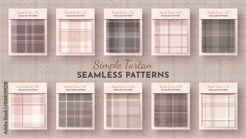 10 Seamless Simple Tartan Pattern. Traditional Scottish Texture. Fashionable Fabric. Textile Background