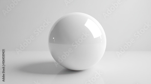 Glossy white sphere with light reflections and a soft shadow on a clean, white background