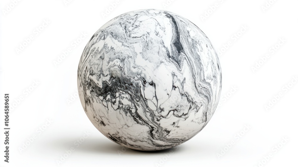 Marble sphere with intricate natural patterns, isolated on white for a timeless, elegant effect Marble sphere with intricate natural patterns, isolated on white for a timeless, elegant effect