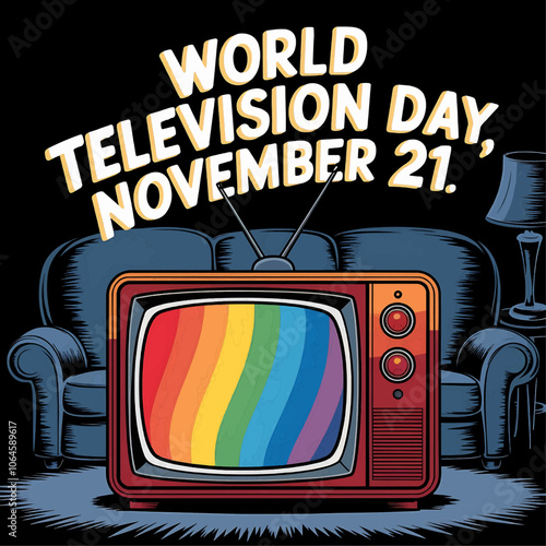 "Illustrative Vector for World Television Day with Colorful Retro TV, Perfect for Celebrating the Impact of Television on Culture and Society"