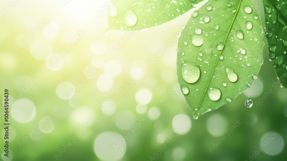 Close-up of fresh green leaves adorned with droplets, reflecting natural beauty and freshness in a serene outdoor setting. Close-up of fresh green leaves adorned with droplets, reflecting natural beauty and freshness in a serene outdoor setting.
