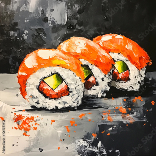 acrylic painting sushi.